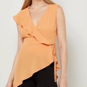 BCBGMaxAzria Asymmetric Wrap Blouse - Soft Orange Size Small